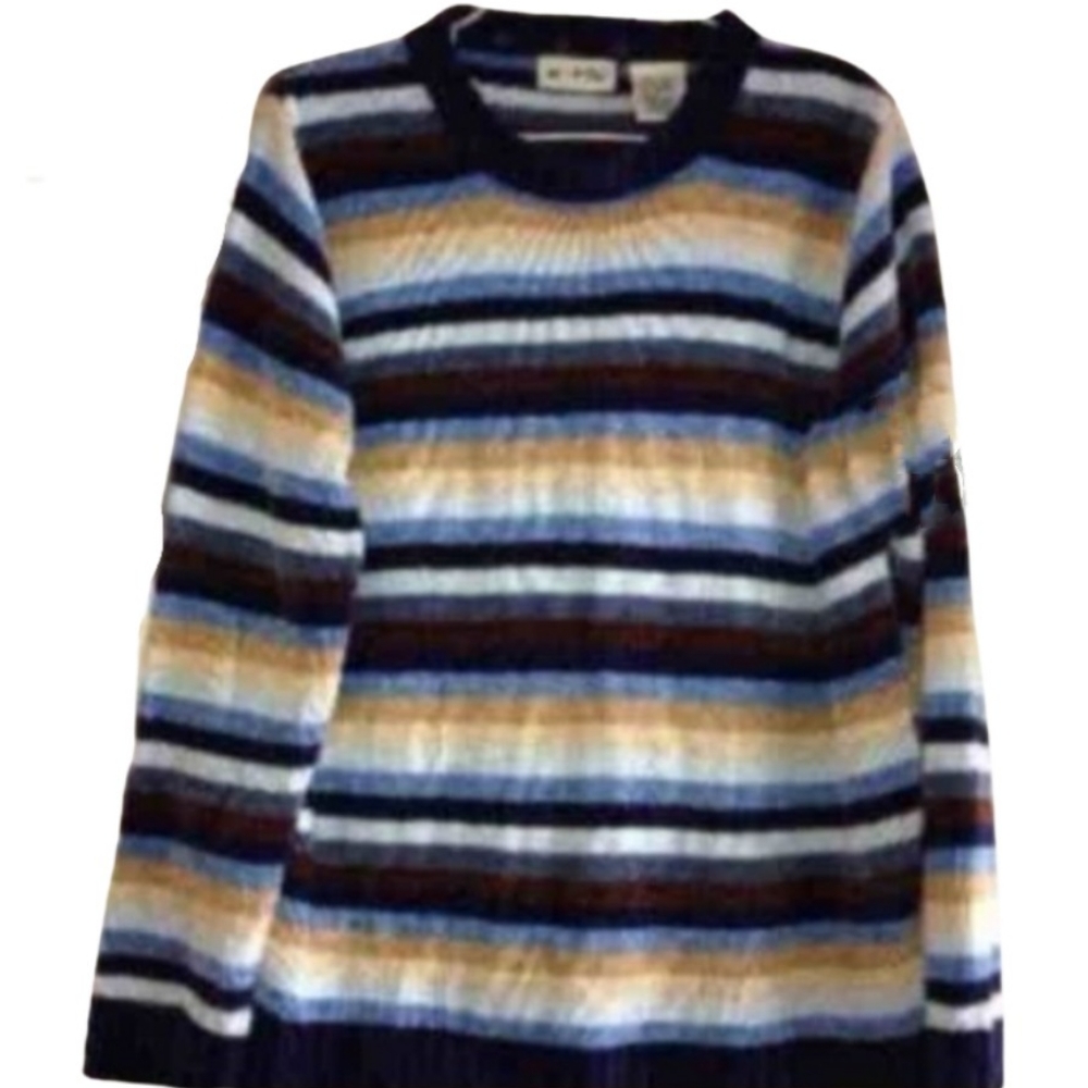 F) White Stag, Striped Knit Sweater – Multi-Color Acrylic Pullover, Size L